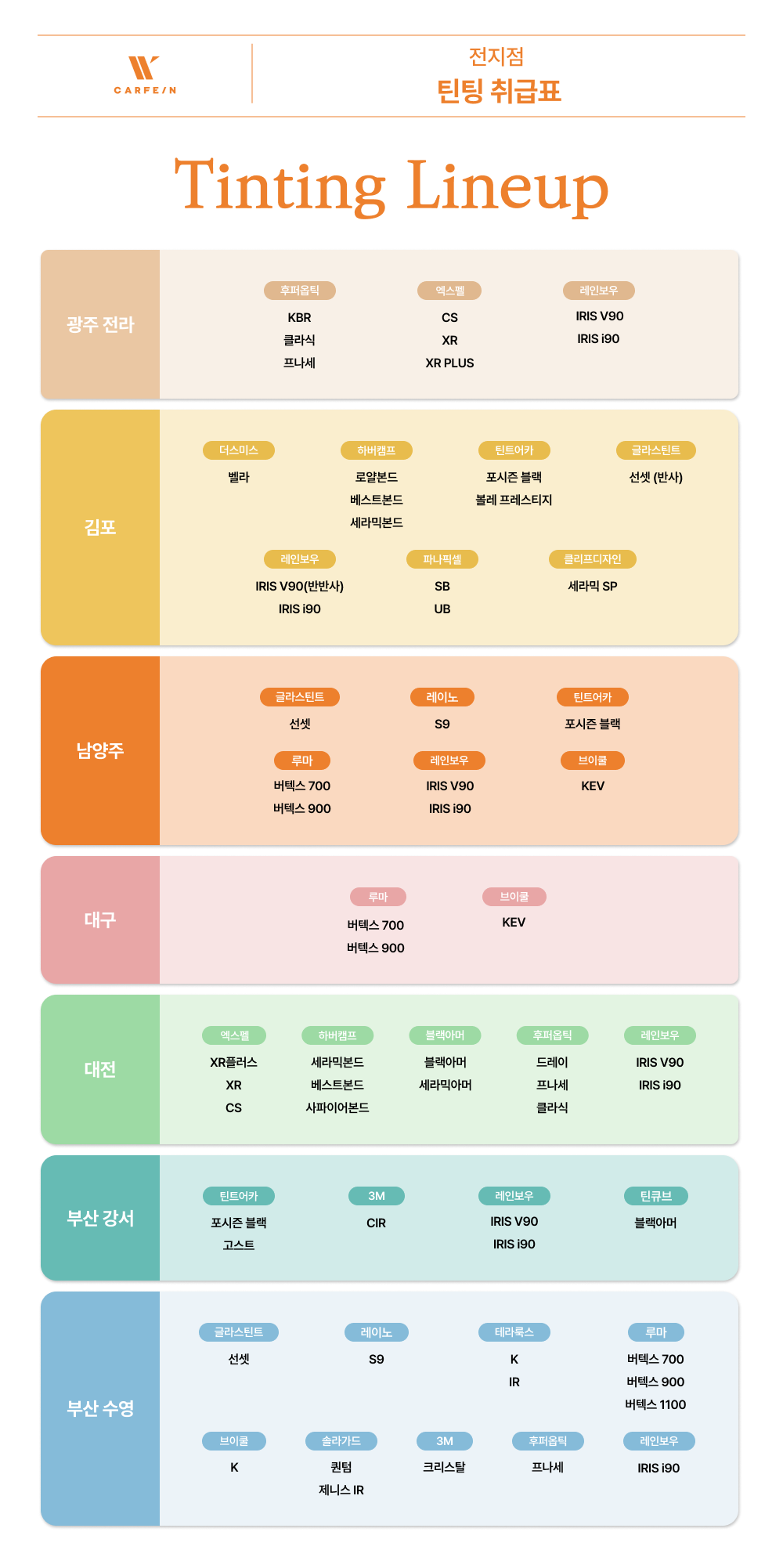 지점별 틴팅 정리표